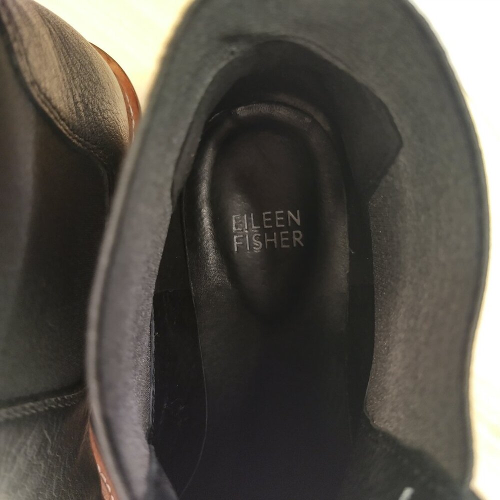 Eileen Fisher Chelsea Wedge Black Leather Ankle Bootie Women US 7 - Picture 9 of 12